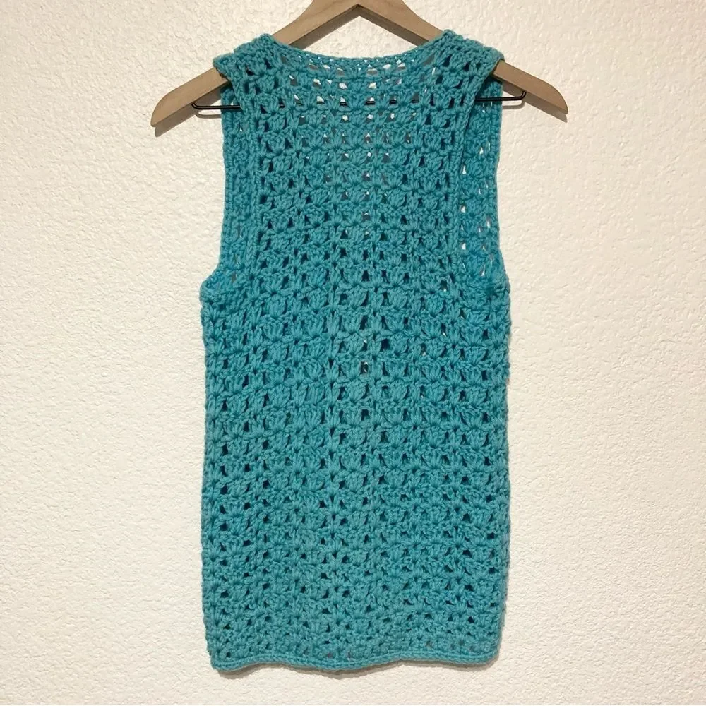 Vintage Handmade Open Sweater Vest Tie Front Knitted Small